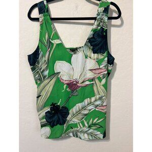 Ann Taylor Green Floral Watercolor Print Sleeveless Tank Top Sz L